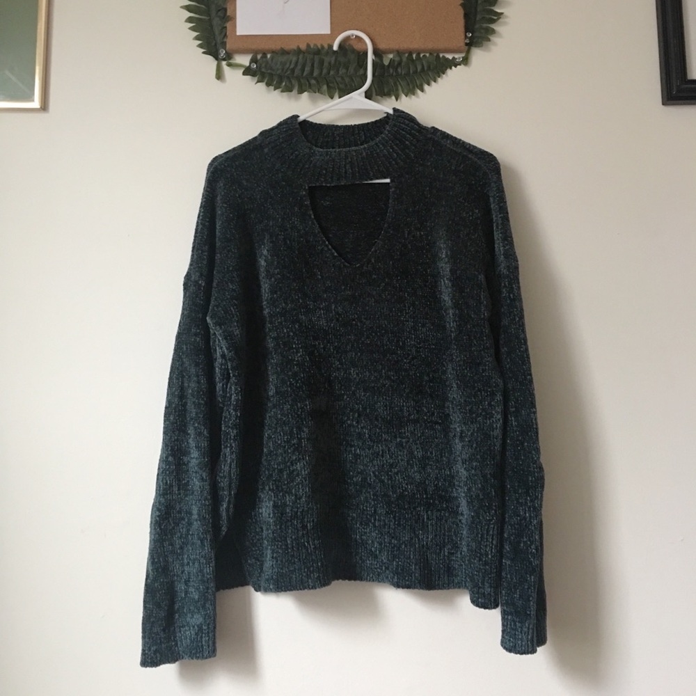 trendy forest green chenille sweater